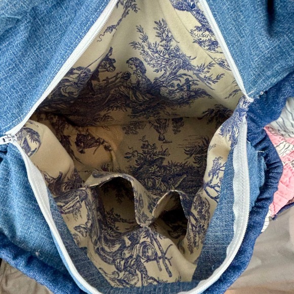Upcycled Denim & Drunkards Path Quilt Design Backpack Tote Computer Bag Boho - Picture 9 of 15